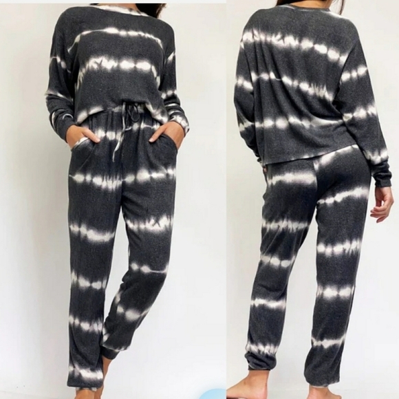 Fornia Wave Tie Dye Gray White Jogger Lounge Set L - Picture 1 of 13